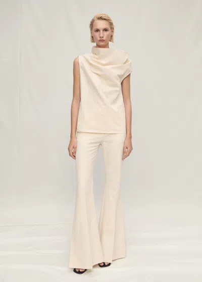 Mango Asymmetrical Collar Cotton Blouse Ecru In Écru