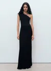 Mango Asymmetrical Combined-knit Dress In Black