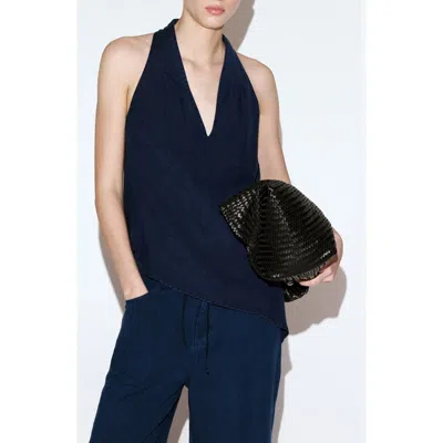 Mango Asymmetrical Denim Halter Top In Blue