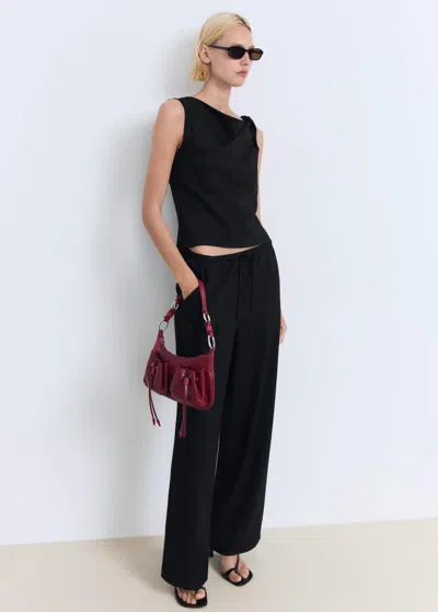 Mango Asymmetrical Draped Top With Straps Black