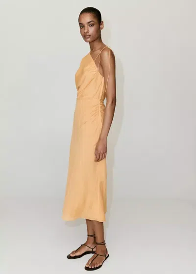 Mango Asymmetrical Dress With Bow Detail In Orange