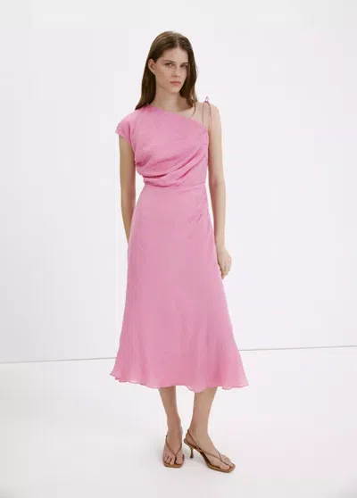 Mango Asymmetrical Dress With Bow Detail In Pink