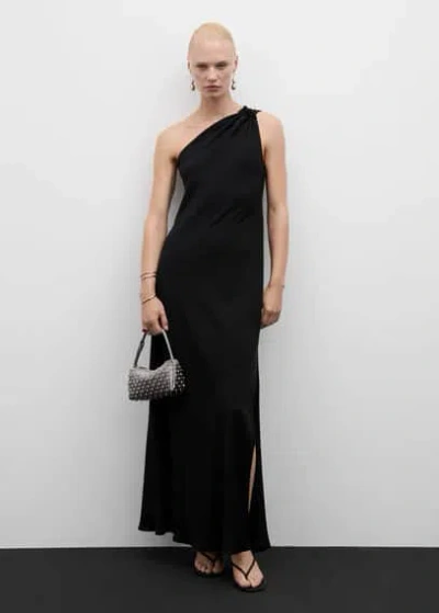 Mango Asymmetrical Dress With Draped Details Black In Noir