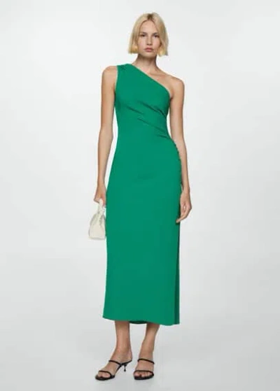 Mango Asymmetrical Dress With Draped Details Green In Vert