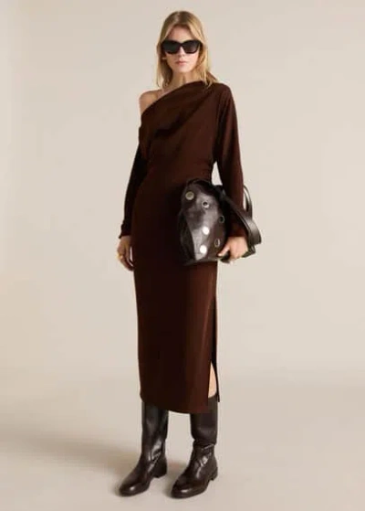 Mango Asymmetrical Dress With Gathered Details Brown