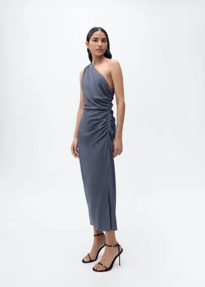 Mango Asymmetrical Dress With Gathered Details Indigo Blue