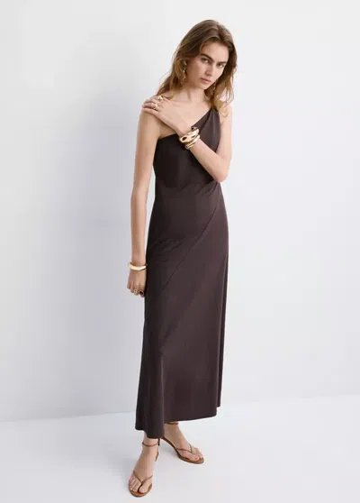 Mango Asymmetrical Dress With Gathered Strap In Brown