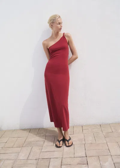 Mango Asymmetrical Dress With Gathered Strap Burgundy