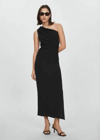 Mango Asymmetrical Dress With Side Slit Black In Black