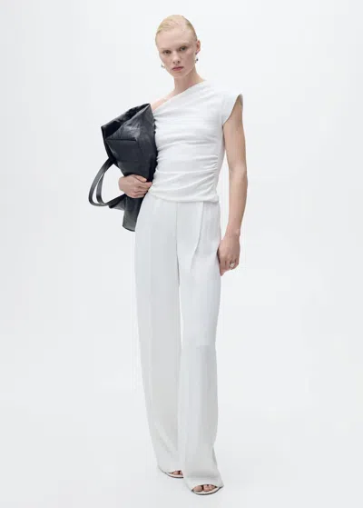 MANGO COTTON TOP WITH ASYMMETRICAL NECKLINE WHITE