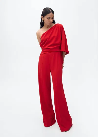 Mango Asymmetrical Flared Sleeve Jumpsuit Red