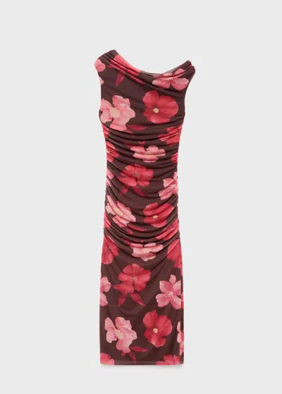 Mango Robe Asymétrique Florale Marron - Femme - Xs -  In Multi