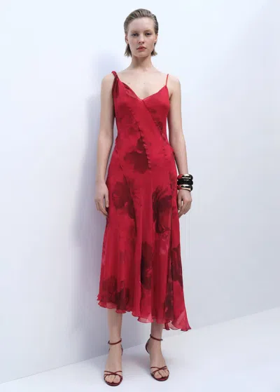 Mango Asymmetrical Floral Dress Red