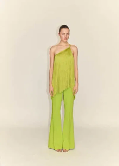 Mango Asymmetrical Fringed Top Lime