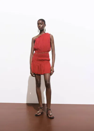 Mango Asymmetrical Gathered Dress With Belt Wine In Burgundy