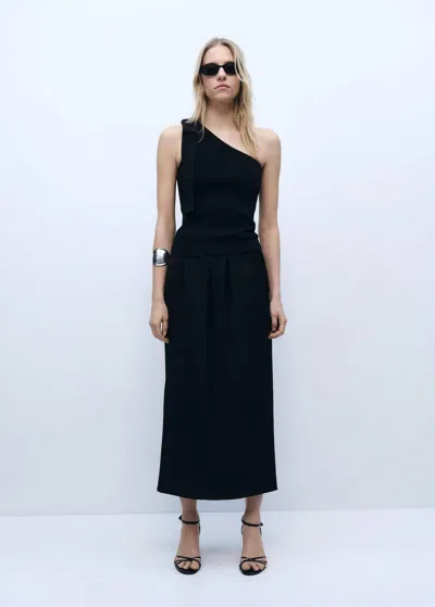 Mango Asymmetrical Knitted Top With Bow Black
