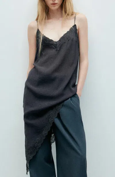 Mango Asymmetrical Lace Camisole In Black