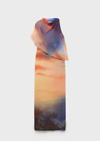 MANGO PRINTED DRESS WITH ASYMMETRICAL LAYER ORANGE