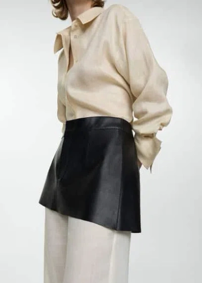 Mango Asymmetrical Leather Sash Skirt Black