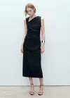 Mango Sleeveless Asymmetric Linen Dress In Noir