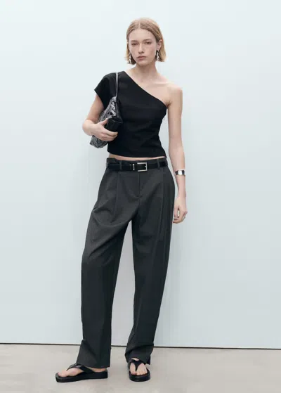 Mango Asymmetrical Linen Top Black