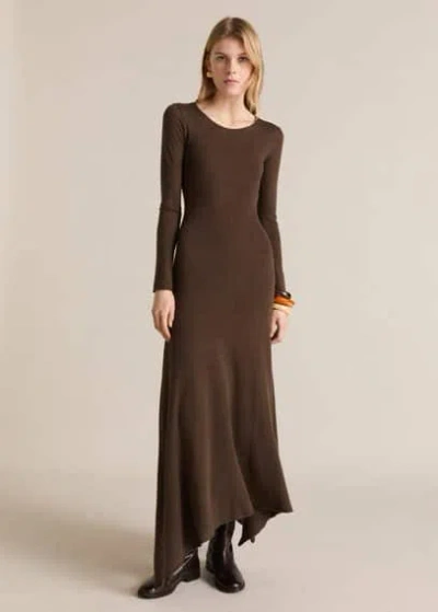 Mango Asymmetrical Low Knit Dress Caramel