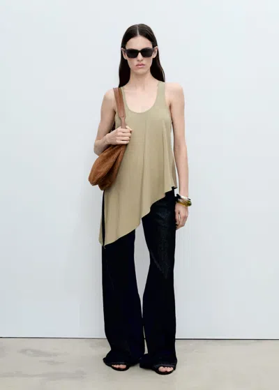 Mango Asymmetrical Lyocell Top Khaki