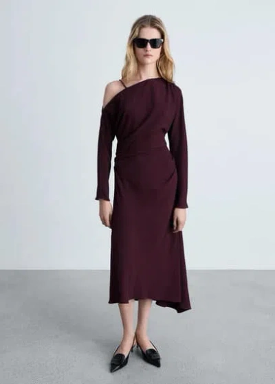Mango Asymmetrical Midi Dress Wine