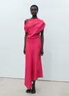 Mango Asymmetric One-shoulder Maxi Dress In Fraise