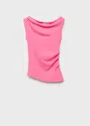 Mango Fitted Top With Gathered Shoulder Pastel Pink In Pink