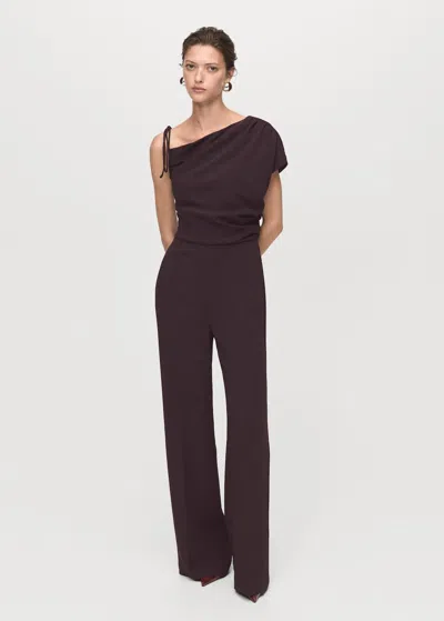 Mango Asymmetrical Neck Jumpsuit With Tie Brown