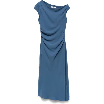 Mango Asymmetrical One-shoulder Midi Dress In Blue