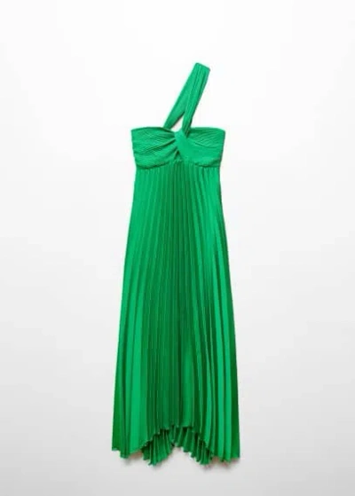 Mango Asymmetrical Pleated Dress Green