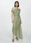 Mango Asymmetrical Pleated Dress Medium Green In Medium Green