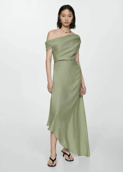 Mango Asymmetrical Pleated Dress Medium Green