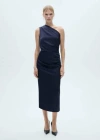 Mango Asymmetrical Pleated Dress Night Blue