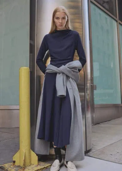 Mango Asymmetrical Pleated Dress Night Blue
