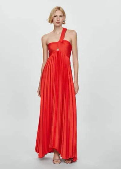 Mango Asymmetrical Pleated Dress Red
