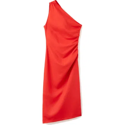 Mango Asymmetrical Pleated Midi Dress In Red