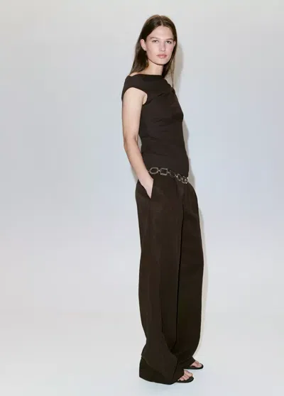 Mango Asymmetrical Ruched T-shirt In Black