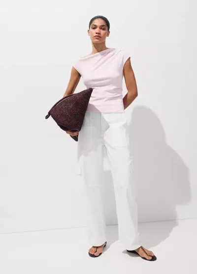 Mango Asymmetrical Ruched T-shirt In Black