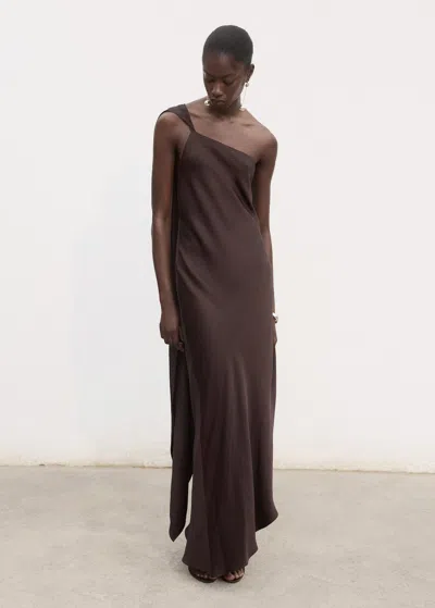 Mango Robe Satinée Asymétrique Marron - Femme - S -  In Brown