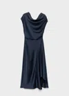 Mango Robe Satinée Asymétrique Bleu Nuit - Femme - Xl -  In Blue