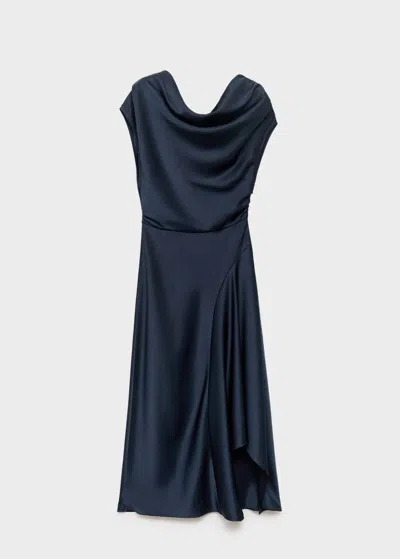 Mango Robe Satinée Asymétrique Bleu Nuit - Femme - Xl -  In Blue