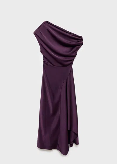 Mango Asymmetrical Satin Dress Purple