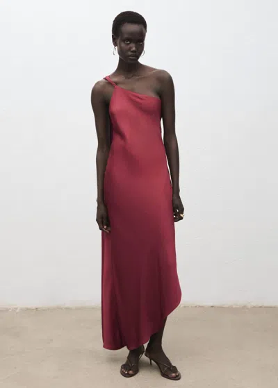 Mango Asymmetrical Satin Dress Wine In Burgundy