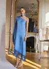 Mango Asymmetrical Satin Dress With Fringes Sky Blue In Bleu Ciel