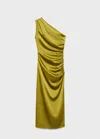 Mango Asymmetrical Satin Dress With Side Slits Olive Green