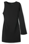 Mango Asymmetrical Sleeve Dress In Black