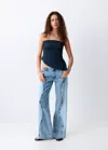 Mango Asymmetrical Strapless Top In Blue